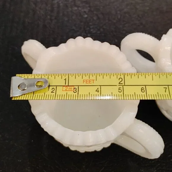 Vintage Milk Glass Cream and Sugar Set Ornate - Picture 8 of 8